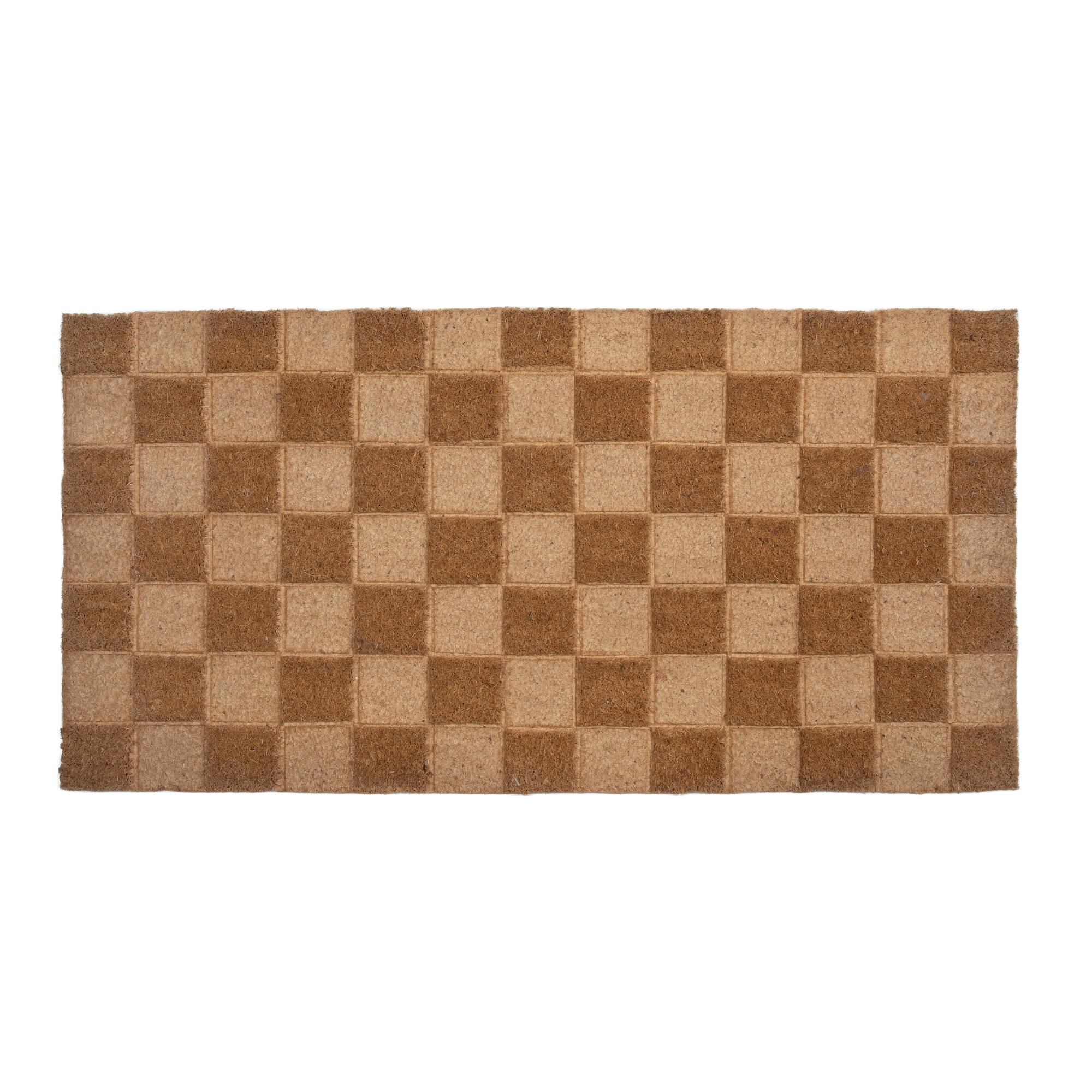 Hello Honey® Natural Checkerboard Print Engraved Coir Doormat